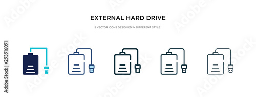 external hard drive icon in different style vector illustration. two colored and black external hard drive vector icons designed in filled, outline, line and stroke style can be used for web,
