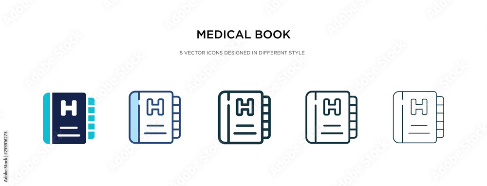 medical book icon in different style vector illustration. two colored and black medical book vector icons designed in filled, outline, line and stroke style can be used for web, mobile, ui medical book icon in different style vector illustration. two colored and black medical book vector icons designed in filled, outline, line and stroke style can be used for web, mobile, ui