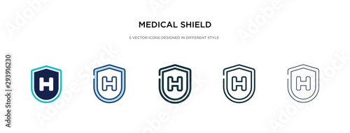 medical shield icon in different style vector illustration. two colored and black medical shield vector icons designed in filled, outline, line and stroke style can be used for web, mobile, ui