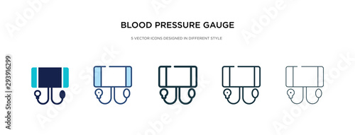 blood pressure gauge icon in different style vector illustration. two colored and black blood pressure gauge vector icons designed in filled, outline, line and stroke style can be used for web,