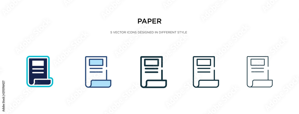 paper icon in different style vector illustration. two colored and black paper vector icons designed in filled, outline, line and stroke style can be used for web, mobile, ui paper icon in different style vector illustration. two colored and black paper vector icons designed in filled, outline, line and stroke style can be used for web, mobile, ui