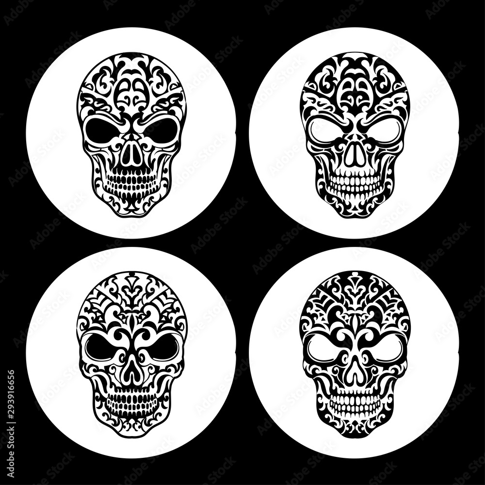Vintage ethnic hand drawn human skull design pattern
