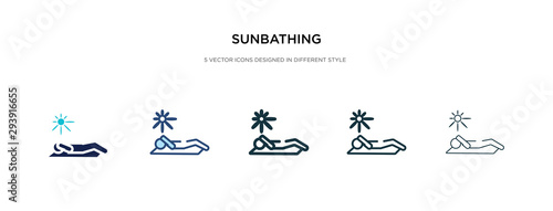 sunbathing icon in different style vector illustration. two colored and black sunbathing vector icons designed in filled, outline, line and stroke style can be used for web, mobile, ui