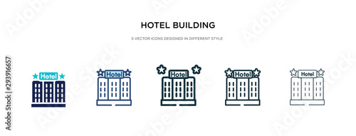 hotel building icon in different style vector illustration. two colored and black hotel building vector icons designed in filled, outline, line and stroke style can be used for web, mobile, ui