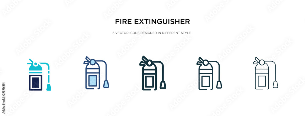 fire extinguisher icon in different style vector illustration. two colored and black fire extinguisher vector icons designed in filled, outline, line and stroke style can be used for web, mobile, ui