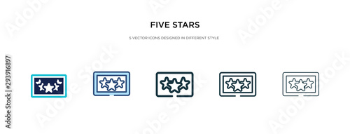 five stars icon in different style vector illustration. two colored and black five stars vector icons designed in filled, outline, line and stroke style can be used for web, mobile, ui