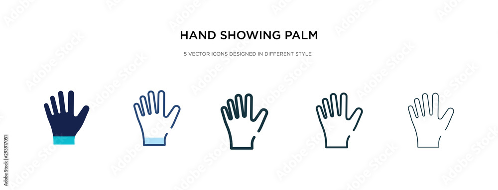 hand showing palm icon in different style vector illustration. two colored and black hand showing palm vector icons designed in filled, outline, line and stroke style can be used for web, mobile, ui hand showing palm icon in different style vector illustration. two colored and black hand showing palm vector icons designed in filled, outline, line and stroke style can be used for web, mobile, ui