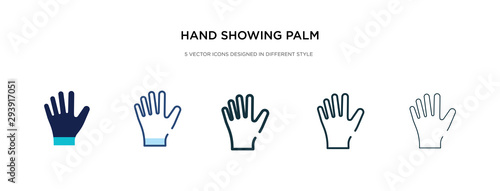 hand showing palm icon in different style vector illustration. two colored and black hand showing palm vector icons designed in filled, outline, line and stroke style can be used for web, mobile, ui