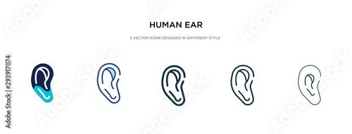 human ear icon in different style vector illustration. two colored and black human ear vector icons designed in filled, outline, line and stroke style can be used for web, mobile, ui