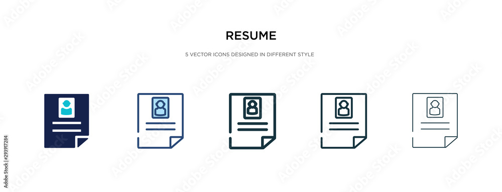 resume icon in different style vector illustration. two colored and black resume vector icons designed in filled, outline, line and stroke style can be used for web, mobile, ui resume icon in different style vector illustration. two colored and black resume vector icons designed in filled, outline, line and stroke style can be used for web, mobile, ui