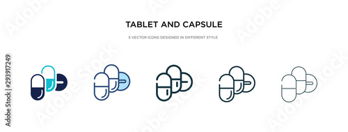 tablet and capsule medications icon in different style vector illustration. two colored and black tablet and capsule medications vector icons designed in filled, outline, line stroke style can be