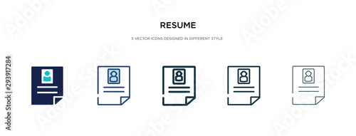 resume icon in different style vector illustration. two colored and black resume vector icons designed in filled, outline, line and stroke style can be used for web, mobile, ui