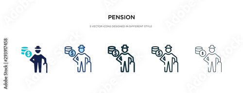 pension icon in different style vector illustration. two colored and black pension vector icons designed in filled, outline, line and stroke style can be used for web, mobile, ui