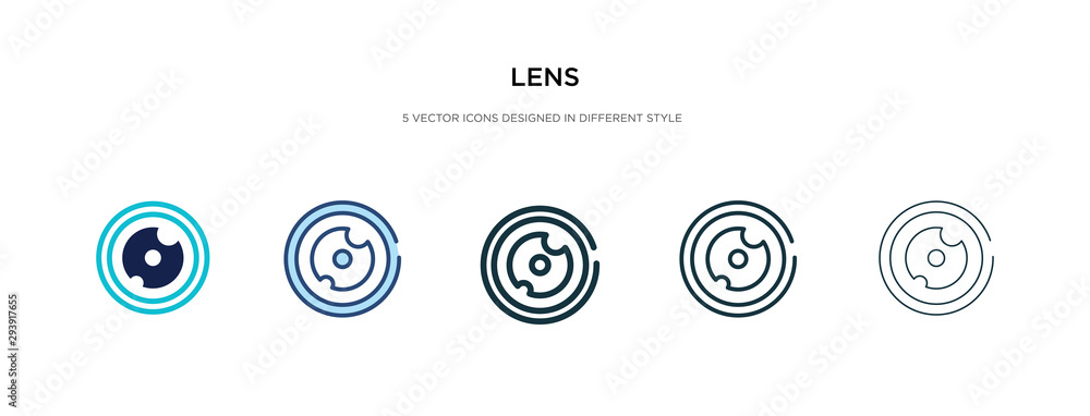 lens icon in different style vector illustration. two colored and black lens vector icons designed in filled, outline, line and stroke style can be used for web, mobile, ui lens icon in different style vector illustration. two colored and black lens vector icons designed in filled, outline, line and stroke style can be used for web, mobile, ui