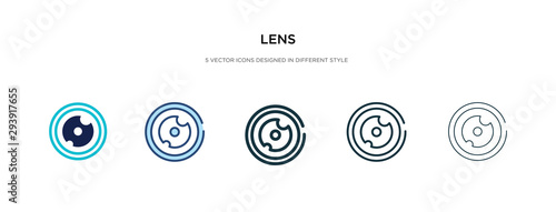 lens icon in different style vector illustration. two colored and black lens vector icons designed in filled, outline, line and stroke style can be used for web, mobile, ui