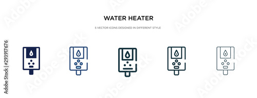 water heater icon in different style vector illustration. two colored and black water heater vector icons designed in filled, outline, line and stroke style can be used for web, mobile, ui