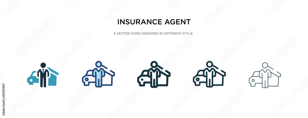 insurance agent icon in different style vector illustration. two colored and black insurance agent vector icons designed in filled, outline, line and stroke style can be used for web, mobile, ui insurance agent icon in different style vector illustration. two colored and black insurance agent vector icons designed in filled, outline, line and stroke style can be used for web, mobile, ui