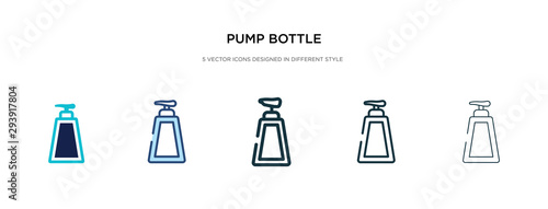 pump bottle icon in different style vector illustration. two colored and black pump bottle vector icons designed in filled  outline  line and stroke style can be used for web  mobile  ui