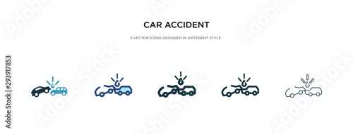 car accident icon in different style vector illustration. two colored and black car accident vector icons designed in filled, outline, line and stroke style can be used for web, mobile, ui © zaurrahimov