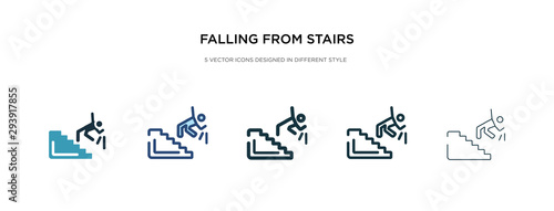 falling from stairs icon in different style vector illustration. two colored and black falling from stairs vector icons designed in filled, outline, line and stroke style can be used for web,