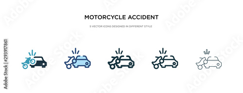motorcycle accident icon in different style vector illustration. two colored and black motorcycle accident vector icons designed in filled, outline, line and stroke style can be used for web,