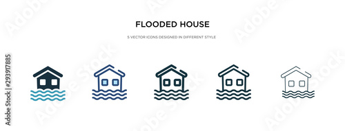 flooded house icon in different style vector illustration. two colored and black flooded house vector icons designed in filled, outline, line and stroke style can be used for web, mobile, ui