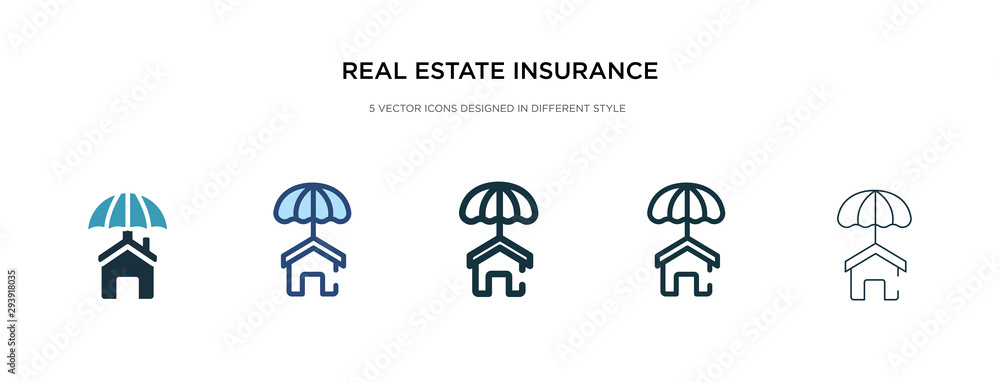 real estate insurance icon in different style vector illustration. two colored and black real estate insurance vector icons designed in filled, outline, line and stroke style can be used for web,