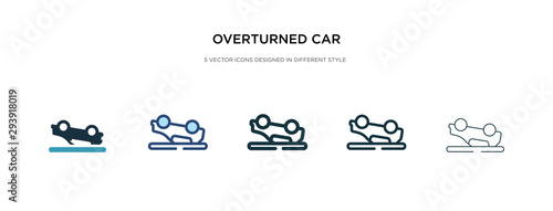 overturned car icon in different style vector illustration. two colored and black overturned car vector icons designed in filled, outline, line and stroke style can be used for web, mobile, ui