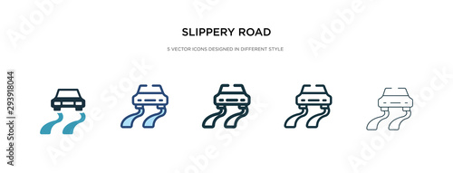 slippery road icon in different style vector illustration. two colored and black slippery road vector icons designed in filled, outline, line and stroke style can be used for web, mobile, ui