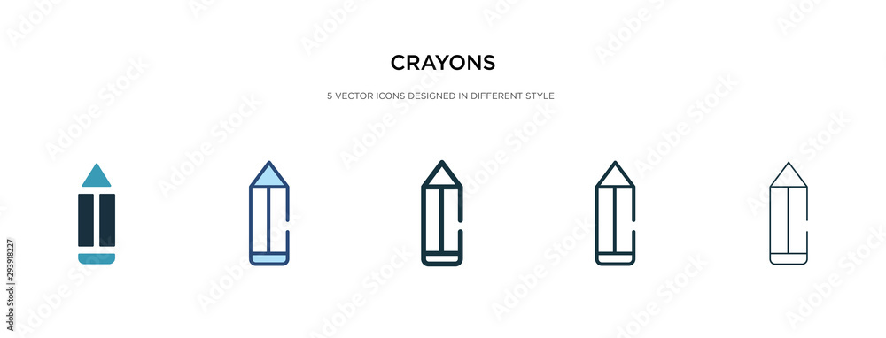 crayons icon in different style vector illustration. two colored and black crayons vector icons designed in filled, outline, line and stroke style can be used for web, mobile, ui crayons icon in different style vector illustration. two colored and black crayons vector icons designed in filled, outline, line and stroke style can be used for web, mobile, ui