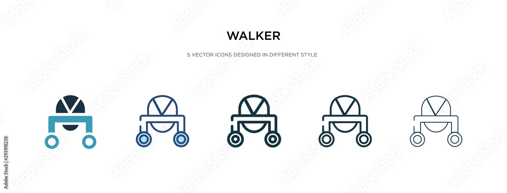 walker icon in different style vector illustration. two colored and black walker vector icons designed in filled, outline, line and stroke style can be used for web, mobile, ui walker icon in different style vector illustration. two colored and black walker vector icons designed in filled, outline, line and stroke style can be used for web, mobile, ui