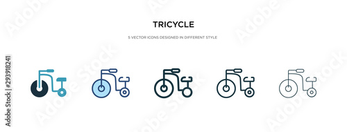 tricycle icon in different style vector illustration. two colored and black tricycle vector icons designed in filled, outline, line and stroke style can be used for web, mobile, ui