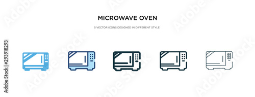 microwave oven icon in different style vector illustration. two colored and black microwave oven vector icons designed in filled, outline, line and stroke style can be used for web, mobile, ui