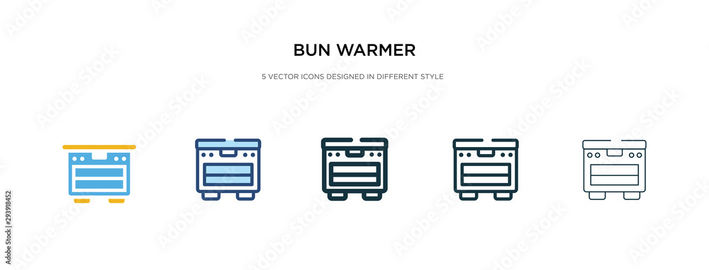 bun warmer icon in different style vector illustration. two colored and black bun warmer vector icons designed in filled, outline, line and stroke style can be used for web, mobile, ui bun warmer icon in different style vector illustration. two colored and black bun warmer vector icons designed in filled, outline, line and stroke style can be used for web, mobile, ui