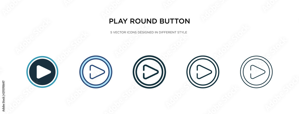 play round button icon in different style vector illustration. two colored and black play round button vector icons designed in filled, outline, line and stroke style can be used for web, mobile, ui