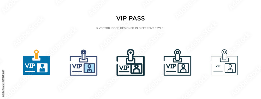 vip pass icon in different style vector illustration. two colored and black vip pass vector icons designed in filled, outline, line and stroke style can be used for web, mobile, ui
