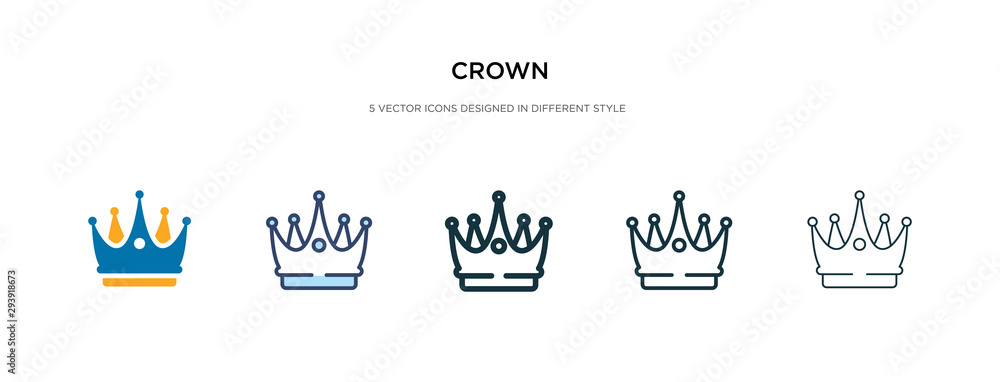 crown icon in different style vector illustration. two colored and black crown vector icons designed in filled, outline, line and stroke style can be used for web, mobile, ui crown icon in different style vector illustration. two colored and black crown vector icons designed in filled, outline, line and stroke style can be used for web, mobile, ui