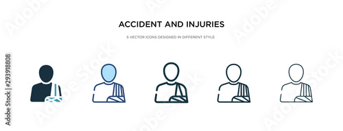 accident and injuries icon in different style vector illustration. two colored and black accident and injuries vector icons designed in filled, outline, line stroke style can be used for web,