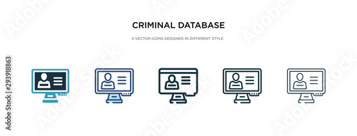 criminal database icon in different style vector illustration. two colored and black criminal database vector icons designed in filled, outline, line and stroke style can be used for web, mobile, ui