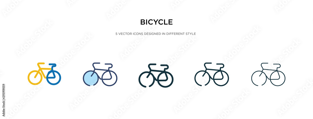 bicycle icon in different style vector illustration. two colored and black bicycle vector icons designed in filled, outline, line and stroke style can be used for web, mobile, ui