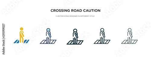 crossing road caution icon in different style vector illustration. two colored and black crossing road caution vector icons designed in filled, outline, line and stroke style can be used for web,
