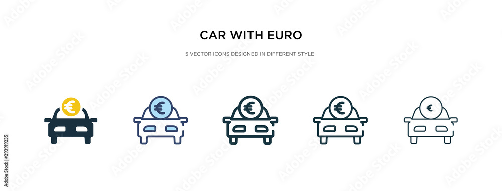 car with euro icon in different style vector illustration. two colored and black car with euro vector icons designed in filled, outline, line and stroke style can be used for web, mobile, ui car with euro icon in different style vector illustration. two colored and black car with euro vector icons designed in filled, outline, line and stroke style can be used for web, mobile, ui