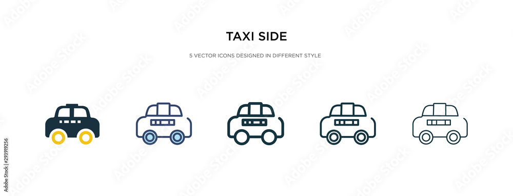 taxi side icon in different style vector illustration. two colored and black taxi side vector icons designed in filled, outline, line and stroke style can be used for web, mobile, ui