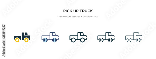 pick up truck icon in different style vector illustration. two colored and black pick up truck vector icons designed in filled, outline, line and stroke style can be used for web, mobile, ui