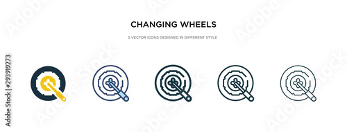 changing wheels tool icon in different style vector illustration. two colored and black changing wheels tool vector icons designed in filled, outline, line and stroke style can be used for web,