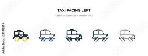 taxi facing left icon in different style vector illustration. two colored and black taxi facing left vector icons designed in filled, outline, line and stroke style can be used for web, mobile, ui