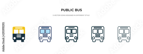 public bus icon in different style vector illustration. two colored and black public bus vector icons designed in filled, outline, line and stroke style can be used for web, mobile, ui