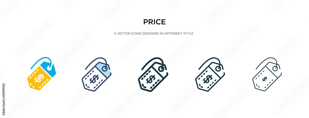 price icon in different style vector illustration. two colored and black price vector icons designed in filled, outline, line and stroke style can be used for web, mobile, ui price icon in different style vector illustration. two colored and black price vector icons designed in filled, outline, line and stroke style can be used for web, mobile, ui