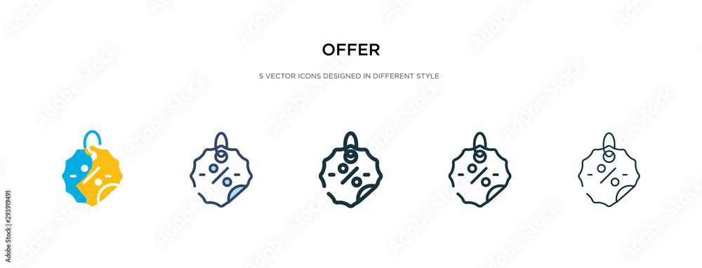 offer icon in different style vector illustration. two colored and black offer vector icons designed in filled, outline, line and stroke style can be used for web, mobile, ui