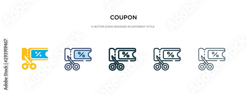 coupon icon in different style vector illustration. two colored and black coupon vector icons designed in filled, outline, line and stroke style can be used for web, mobile, ui